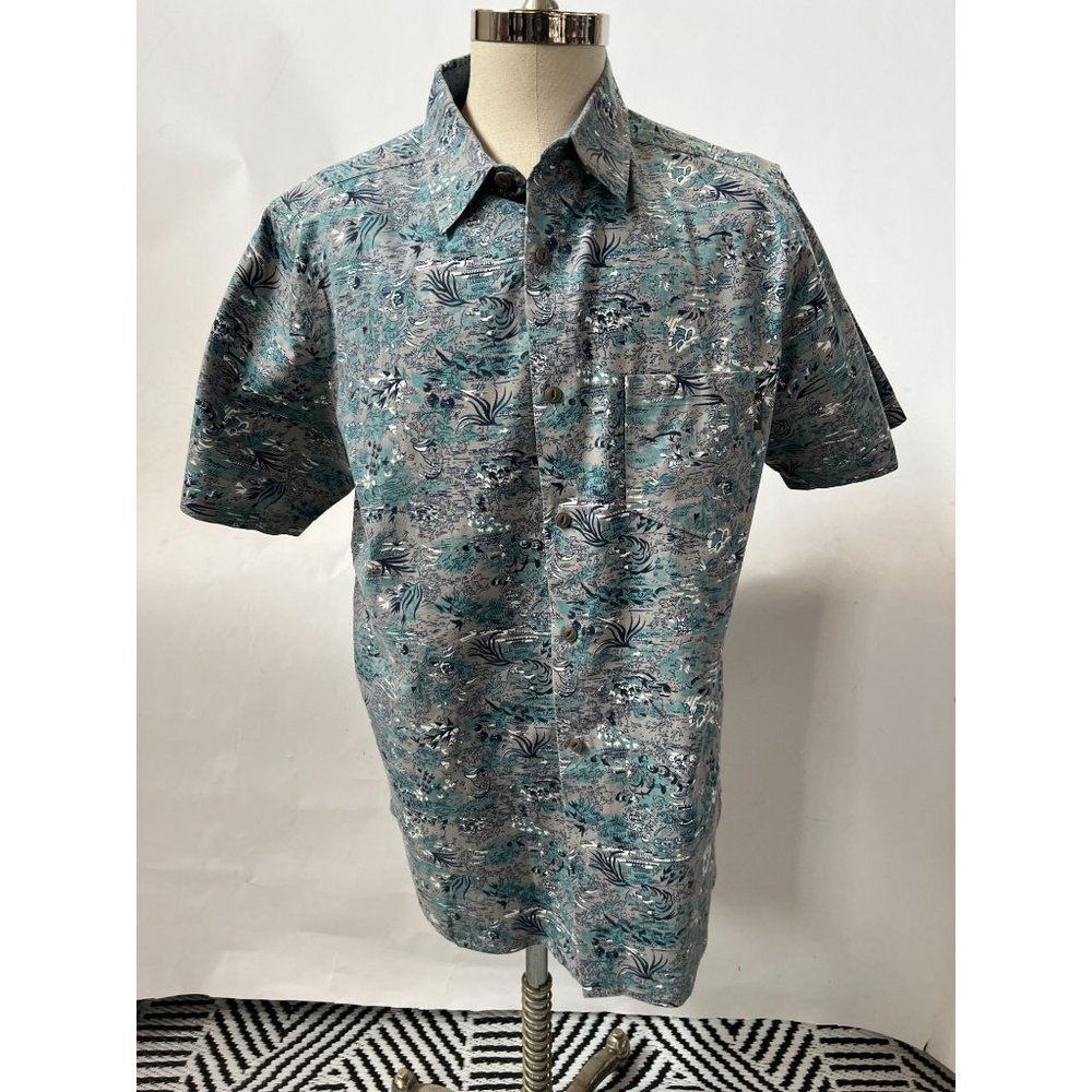 Woolrich Lakes and Ponds Short Sleeve Shirt Size Large Blue Grey Cotton